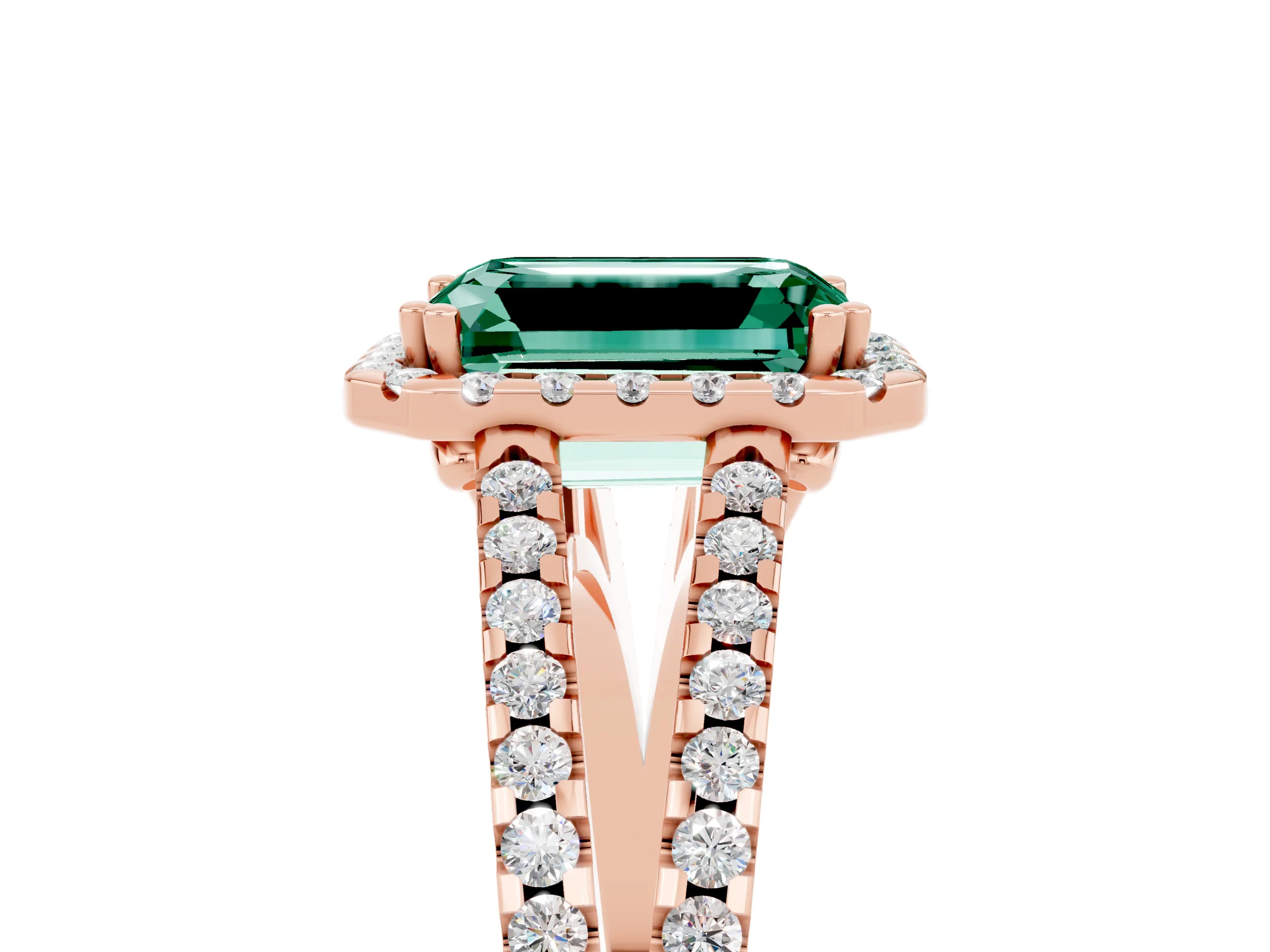Rose gold Emerald Cut Green Sapphire Halo Split Shank Engagement Ring_17