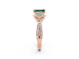 Rose gold Emerald Cut Green Sapphire Halo Twist Band Solitaire Prong Setting Ring_2