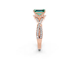 Rose gold Emerald Cut Green Sapphire  Halo Twist Band Solitaire Prong Setting Ring_26
