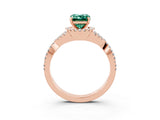Rose gold Emerald Cut Green Sapphire  Halo Twist Band Solitaire Prong Setting Ring_27