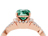 Rose gold Emerald Cut Green Sapphire  Halo Twist Band Solitaire Prong Setting Ring_28