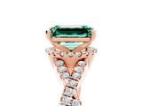Rose gold Emerald Cut Green Sapphire  Halo Twist Band Solitaire Prong Setting Ring_29
