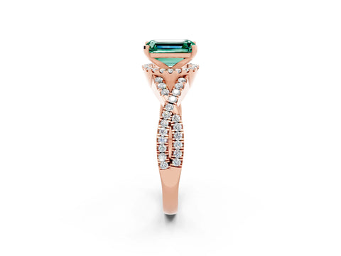 Rose gold Emerald Cut Green Sapphire Halo Twist Band Solitaire Prong Setting Ring_2
