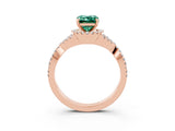 Rose gold Emerald Cut Green Sapphire Halo Twist Band Solitaire Prong Setting Ring_3