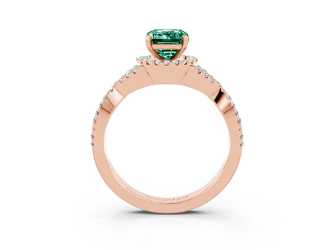 Rose gold Emerald Cut Green Sapphire Halo Twist Band Solitaire Prong Setting Ring_3