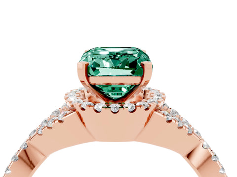 Rose gold Emerald Cut Green Sapphire Halo Twist Band Solitaire Prong Setting Ring_4