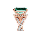Rose gold Emerald Cut Green Sapphire Halo Twist Band Solitaire Prong Setting Ring_5