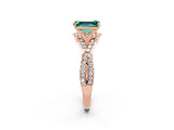 Rose gold Emerald Cut Green Sapphire  Halo Twist Band Solitaire Prong Setting Ring_50