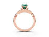 Rose gold Emerald Cut Green Sapphire  Halo Twist Band Solitaire Prong Setting Ring_51