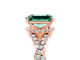 Rose gold Emerald Cut Green Sapphire  Halo Twist Band Solitaire Prong Setting Ring_53