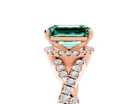Rose gold Emerald Cut Green Sapphire Halo Twist Band Solitaire Prong Setting Ring_5