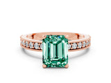 Rose gold Emerald Cut Green Sapphire Milgrain Pavé Engagement Ring with Four-Prong Setting_12