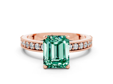 Rose gold Emerald Cut Green Sapphire Milgrain Pavé Engagement Ring with Four-Prong Setting_12