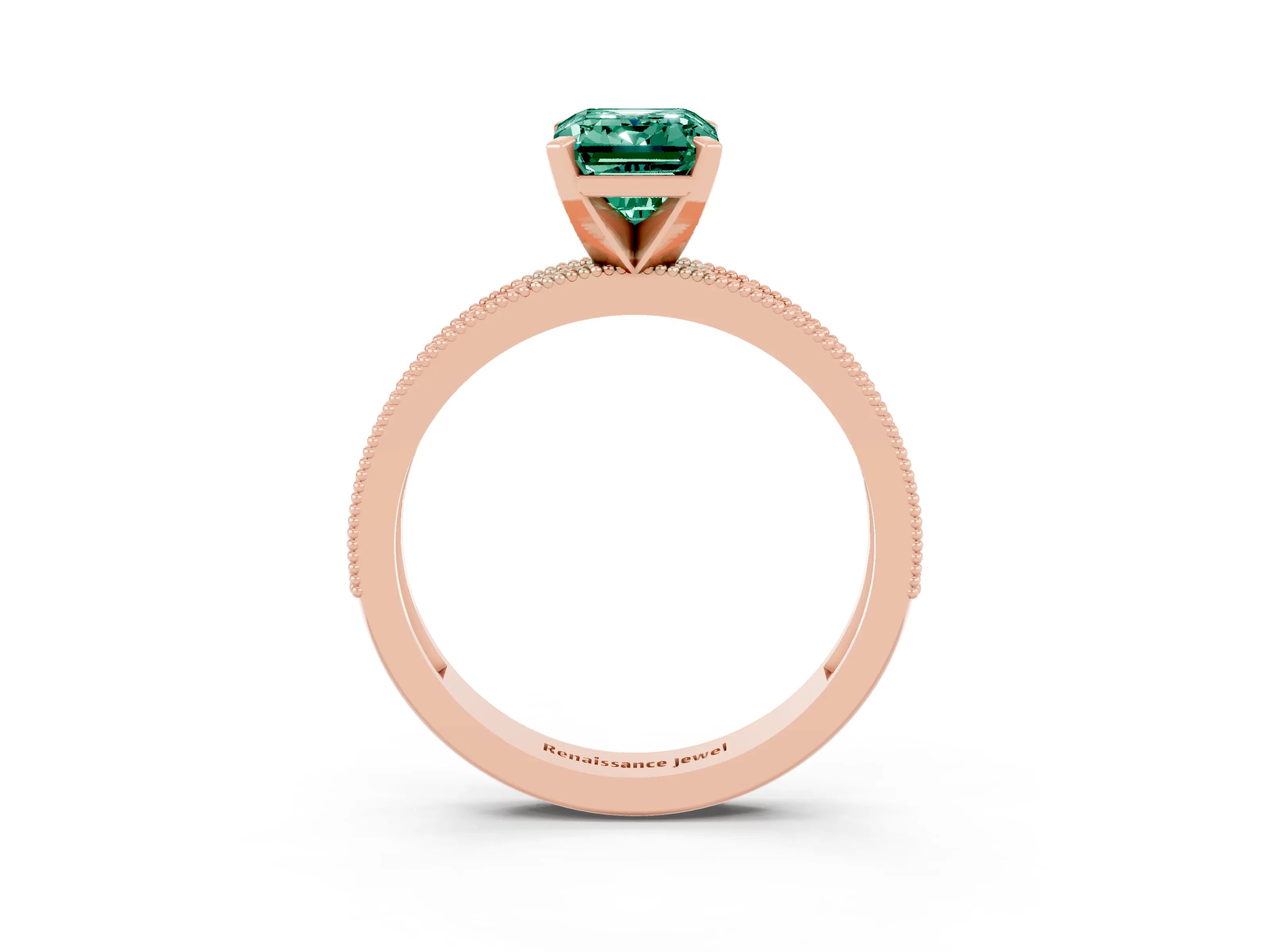 Rose gold Emerald Cut Green Sapphire Milgrain Pavé Engagement Ring with Four-Prong Setting_15