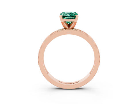 Rose gold Emerald Cut Green Sapphire Milgrain Pavé Engagement Ring with Four-Prong Setting_15