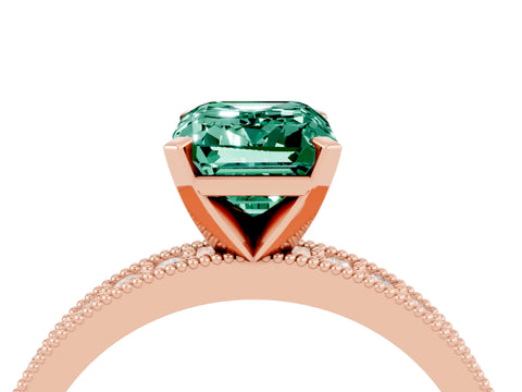 Rose gold Emerald Cut Green Sapphire Milgrain Pavé Engagement Ring with Four-Prong Setting_16