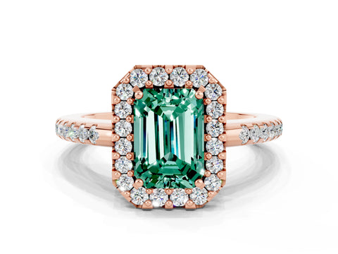 Rose gold Emerald Cut Green Sapphire Pavé Halo Ring with Four-Prong Setting_12