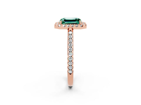 Rose gold Emerald Cut Green Sapphire Pavé Halo Ring with Four-Prong Setting_14