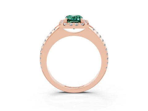 Rose gold Emerald Cut Green Sapphire Pavé Halo Ring with Four-Prong Setting_15