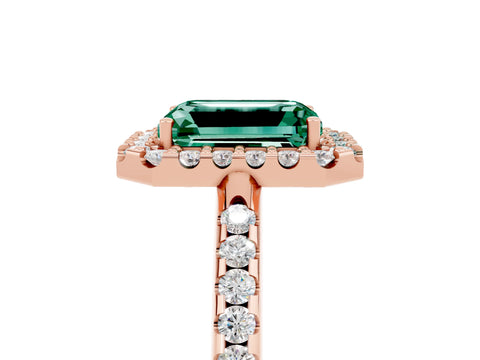 Rose gold Emerald Cut Green Sapphire Pavé Halo Ring with Four-Prong Setting_17
