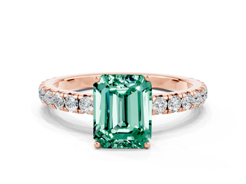 Rose gold Emerald Cut Green Sapphire Pavé Solitaire Engagement Ring with Four-Prong Setting_12