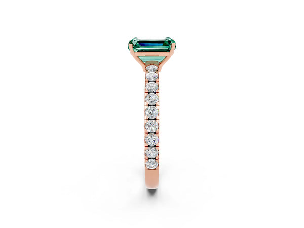 Rose gold Emerald Cut Green Sapphire Pavé Solitaire Engagement Ring with Four-Prong Setting