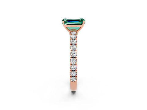 Rose gold Emerald Cut Green Sapphire Pavé Solitaire Engagement Ring with Four-Prong Setting_14