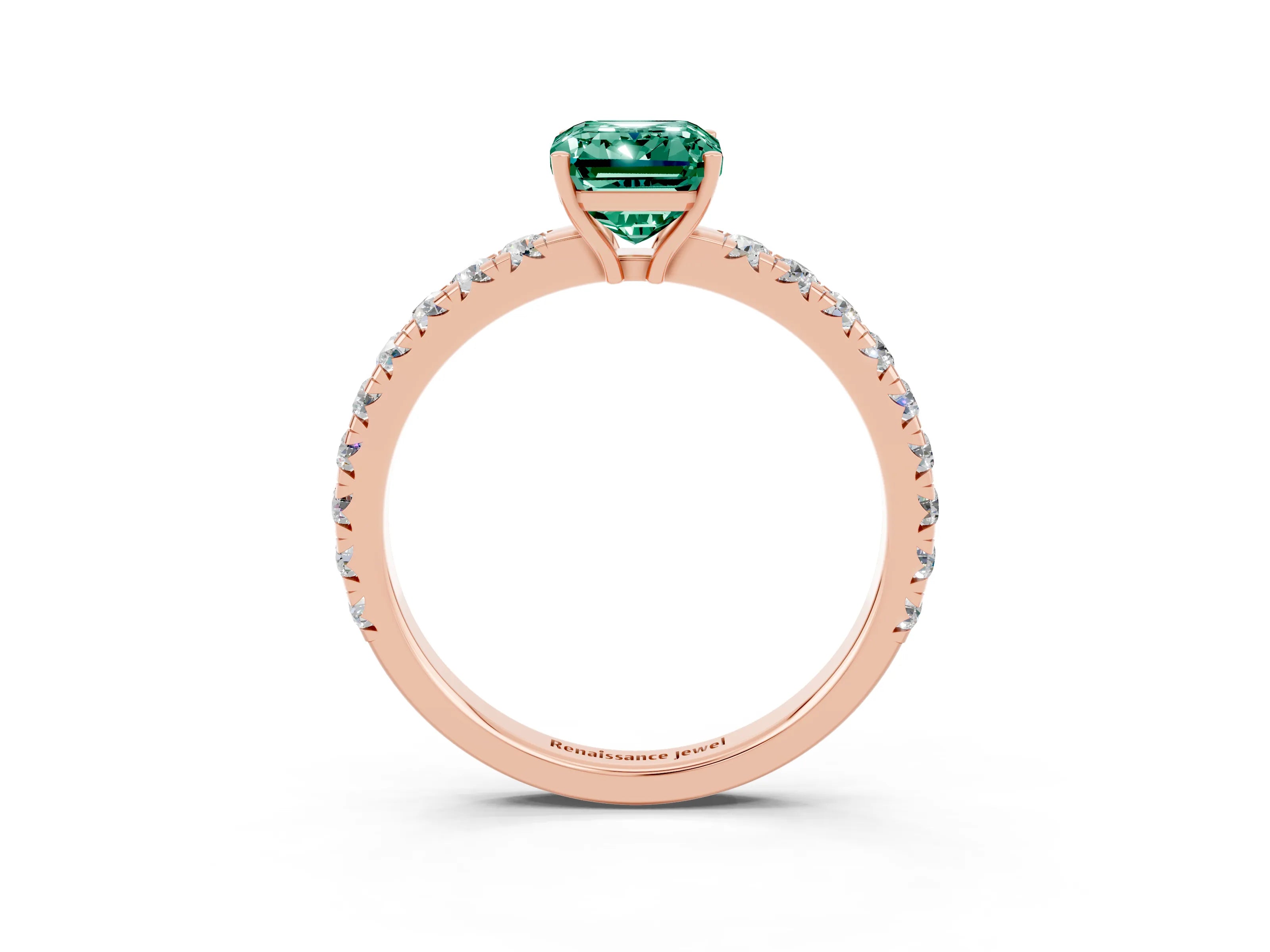 Rose gold Emerald Cut Green Sapphire Pavé Solitaire Engagement Ring with Four-Prong Setting_15