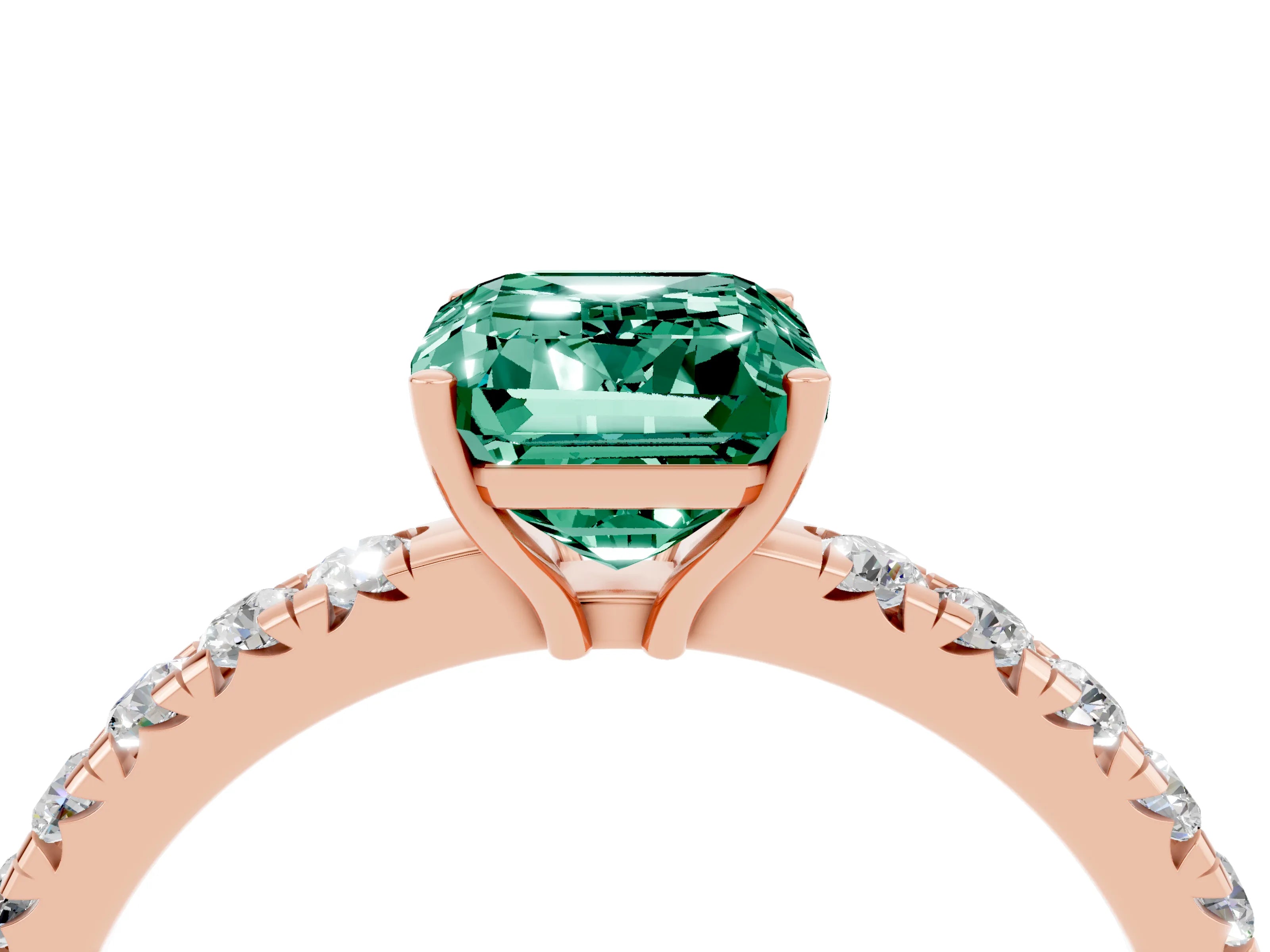 Rose gold Emerald Cut Green Sapphire Pavé Solitaire Engagement Ring with Four-Prong Setting_16