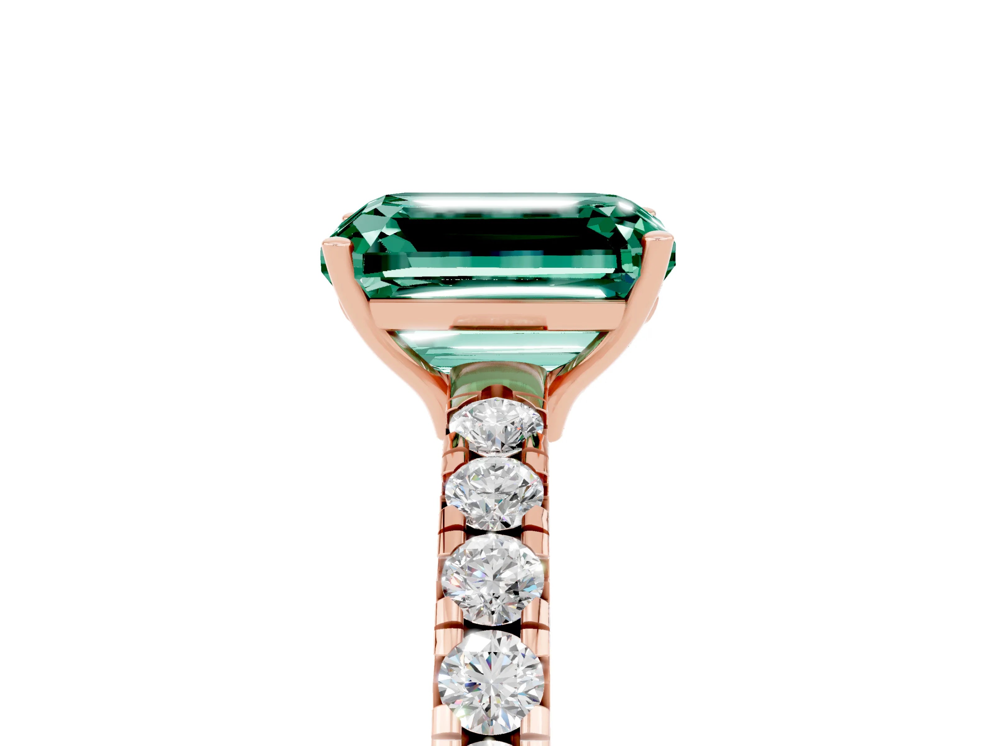 Rose gold Emerald Cut Green Sapphire Pavé Solitaire Engagement Ring with Four-Prong Setting_17