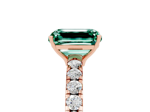 Rose gold Emerald Cut Green Sapphire Pavé Solitaire Engagement Ring with Four-Prong Setting_17