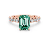 Rose gold Emerald Cut Green Sapphire Pavé Solitaire Ring with Round Band and Prong Setting_24