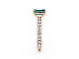 Rose gold Emerald Cut Green Sapphire Pavé Solitaire Ring with Round Band and Prong Setting_26