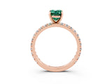 Rose gold Emerald Cut Green Sapphire Pavé Solitaire Ring with Round Band and Prong Setting_27