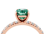 Rose gold Emerald Cut Green Sapphire Pavé Solitaire Ring with Round Band and Prong Setting_28