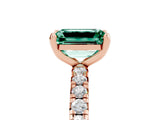 Rose gold Emerald Cut Green Sapphire Pavé Solitaire Ring with Round Band and Prong Setting_29