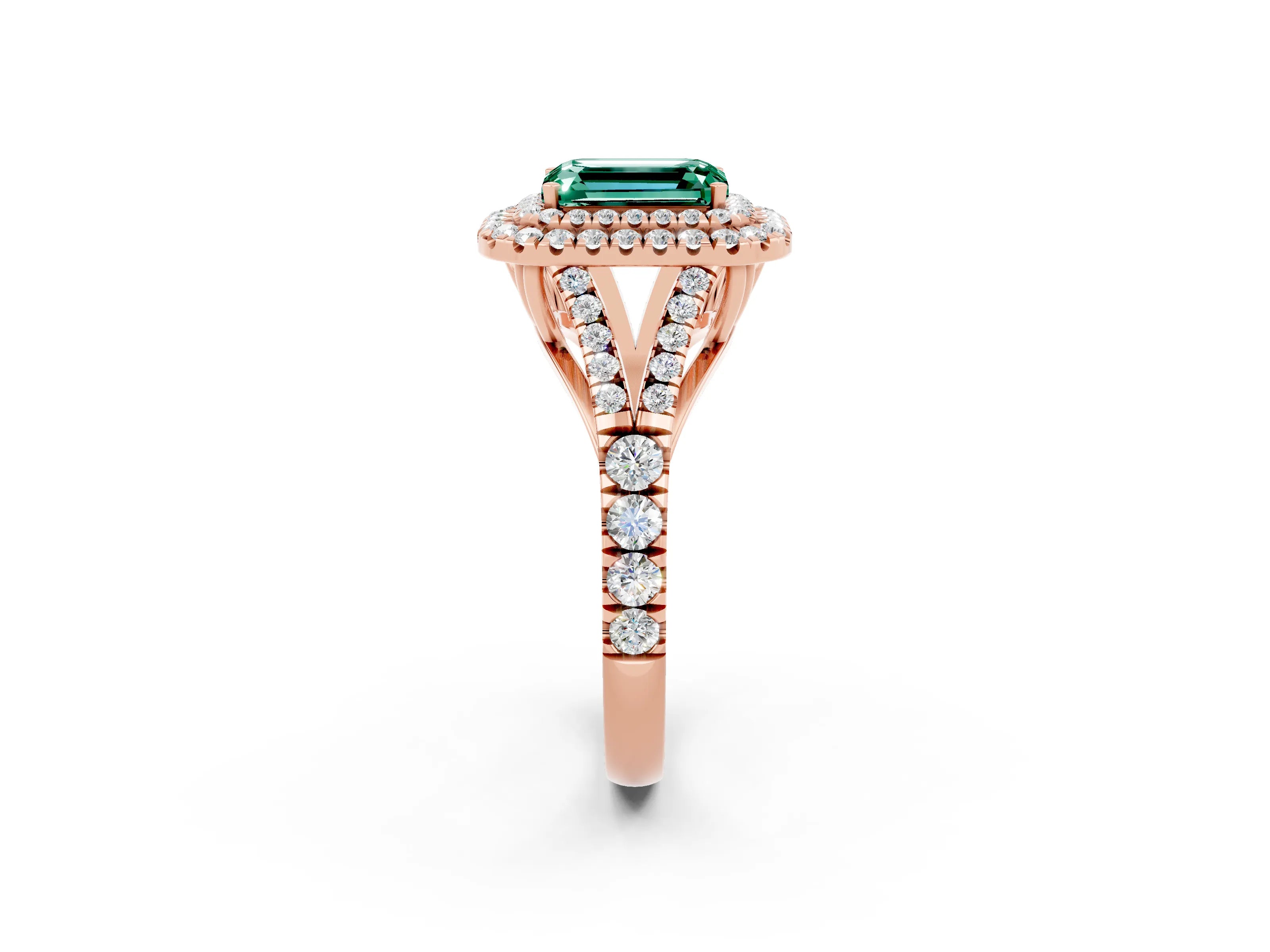 Rose gold Emerald Cut Green Sapphire Pavé Split Shank Double Halo Engagement Ring_2