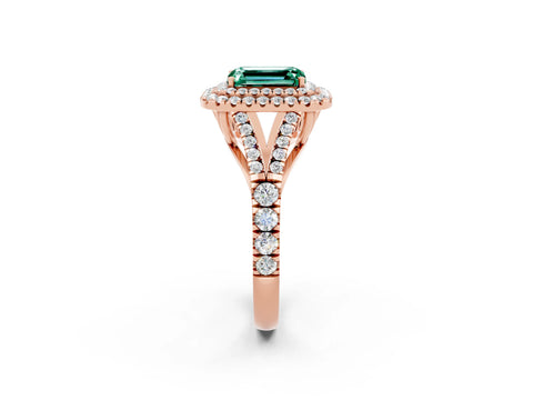 Rose gold Emerald Cut Green Sapphire Pavé Split Shank Double Halo Engagement Ring_2