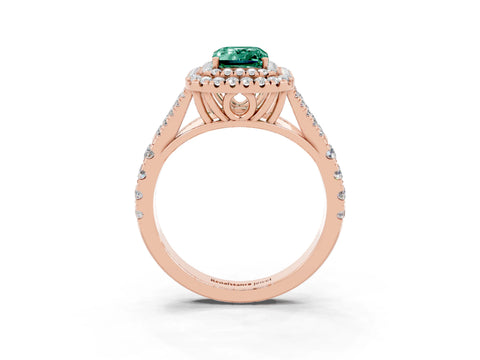Rose gold Emerald Cut Green Sapphire Pavé Split Shank Double Halo Engagement Ring_3