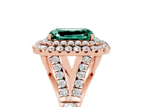 Rose gold Emerald Cut Green Sapphire Pavé Split Shank Double Halo Engagement Ring_5