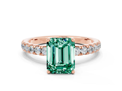 Rose gold Emerald Cut Green Sapphire Pave Band Solitaire Ring with Four-Prong Setting_24
