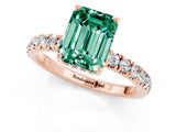 Rose gold Emerald Cut Green Sapphire Pave Band Solitaire Ring with Four-Prong Setting_25