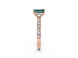 Rose gold Emerald Cut Green Sapphire Pave Band Solitaire Ring with Four-Prong Setting_26