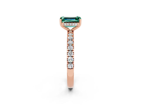 Rose gold Emerald Cut Green Sapphire Pave Band Solitaire Ring with Four-Prong Setting_26