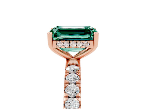 Rose gold Emerald Cut Green Sapphire Pave Band Solitaire Ring with Four-Prong Setting_29