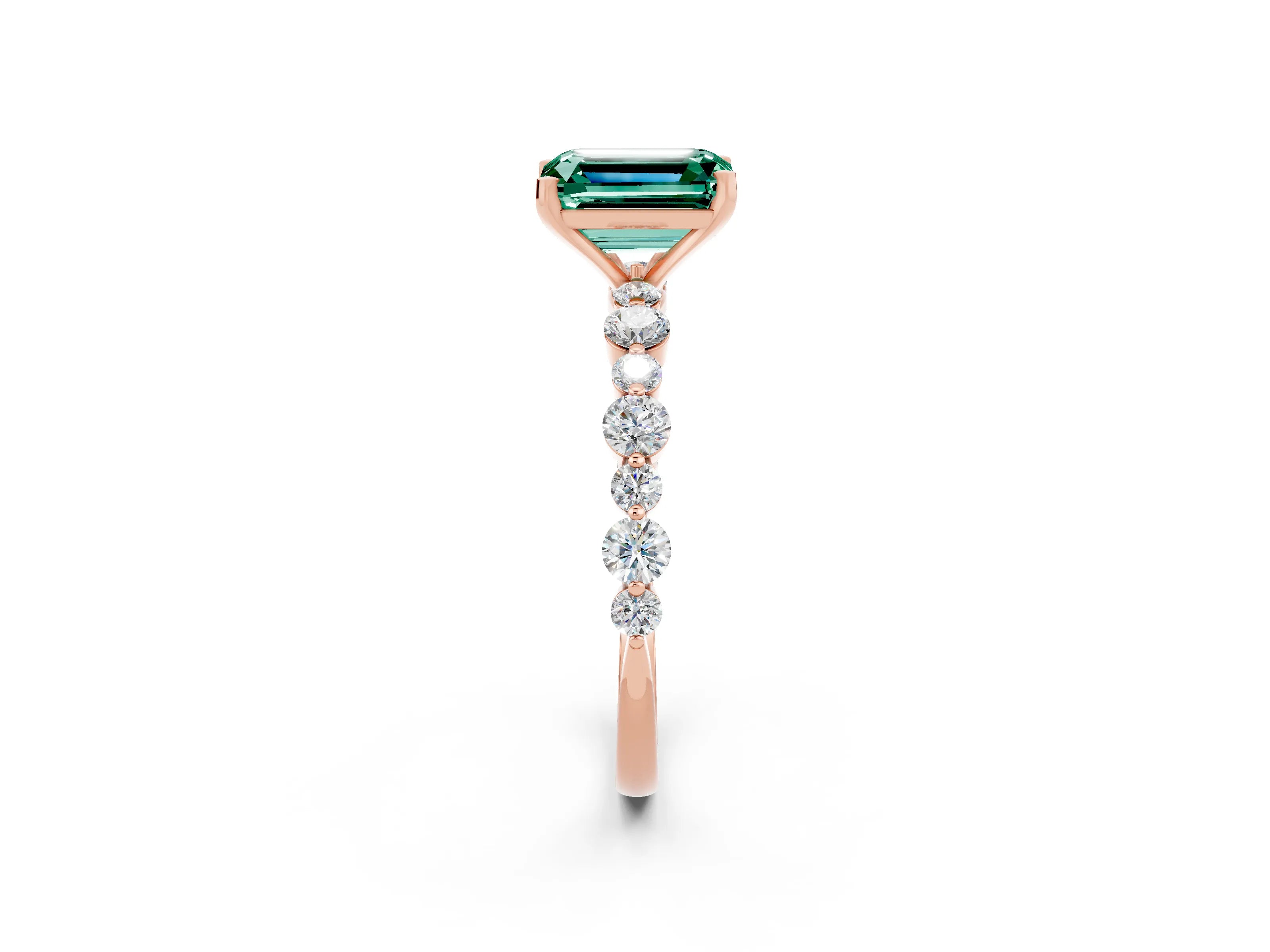 Rose gold Emerald Cut Green Sapphire Prong Set Engagement Ring with Pavé Band_2