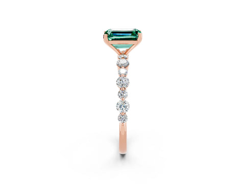 Rose gold Emerald Cut Green Sapphire Prong Set Engagement Ring with Pavé Band_2