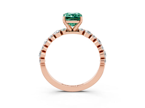 Rose gold Emerald Cut Green Sapphire Prong Set Engagement Ring with Pavé Band_3