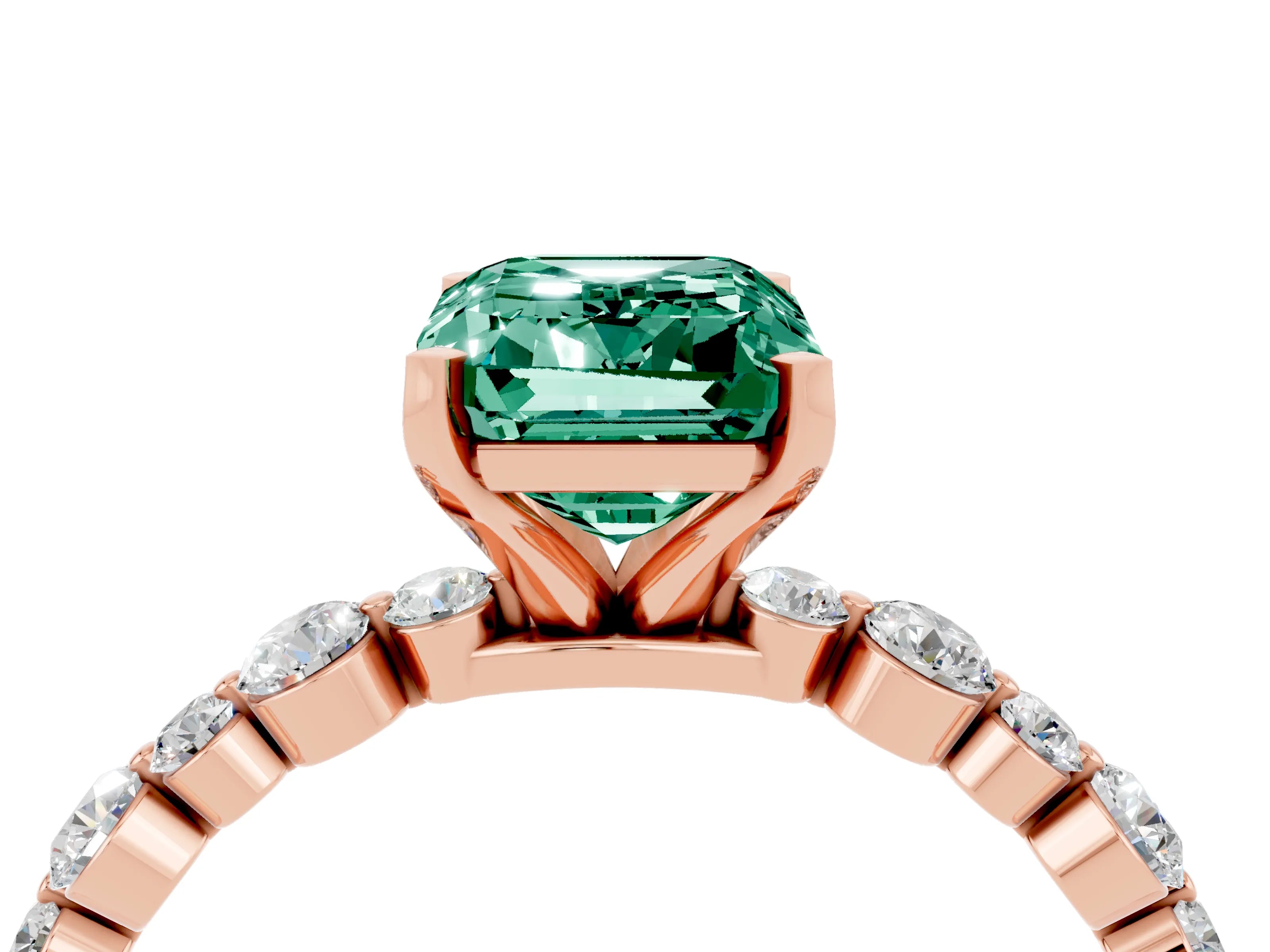 Rose gold Emerald Cut Green Sapphire Prong Set Engagement Ring with Pavé Band_4