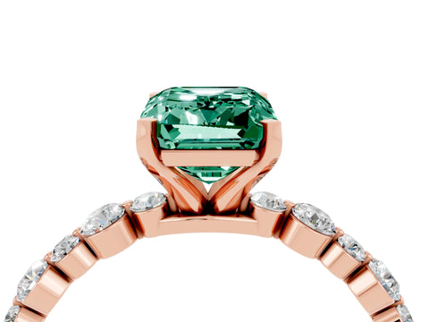 Rose gold Emerald Cut Green Sapphire Prong Set Engagement Ring with Pavé Band_4
